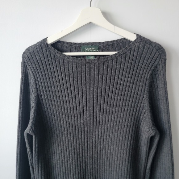 Lauren Ralph Lauren women's crewneck ribbed sweater size M long sleeve in gray - Picture 3 of 7